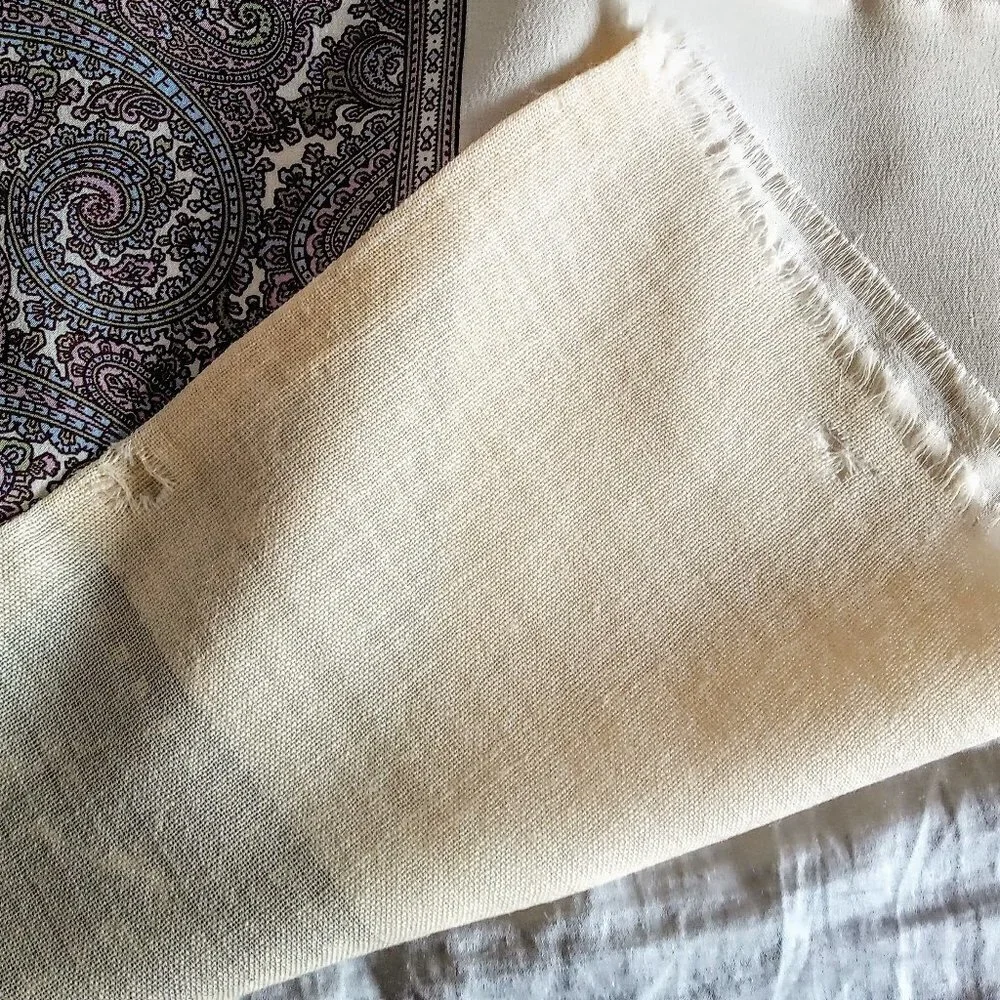 Vintage Pastel Paisley Silk Fringed Oblong Scarf